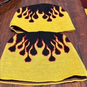 Kids Flame Knit Beanie Hat - Yellow and Black